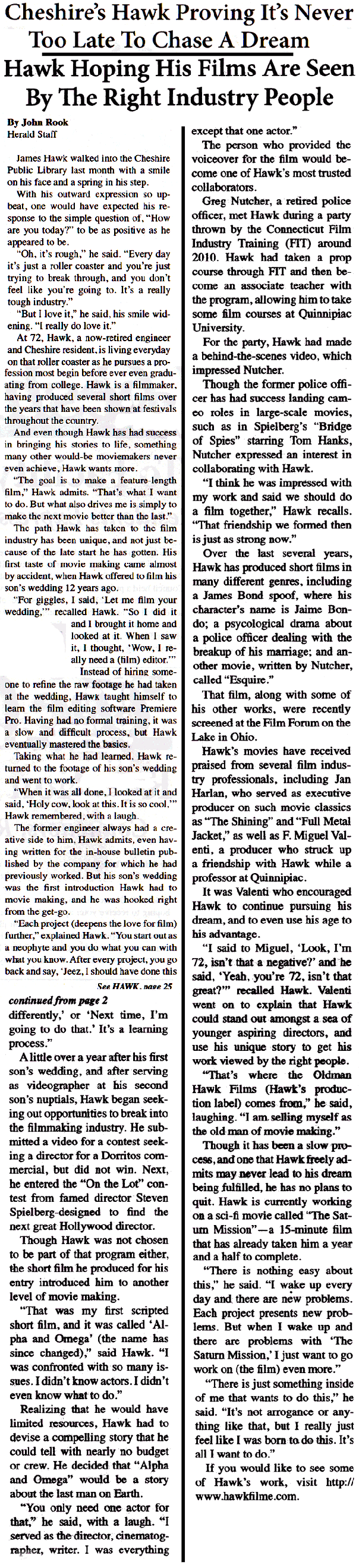 Cheshire Herald enlarged article